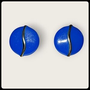 Vintage Blue Enamel on Gold Tone Clip on Earrings